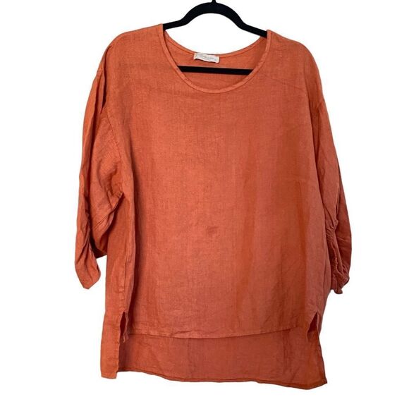 Bella Urbia Made In Italy 100% Linen Orange Oversized Tunic Blouse Sz M - Picture 10 of 10